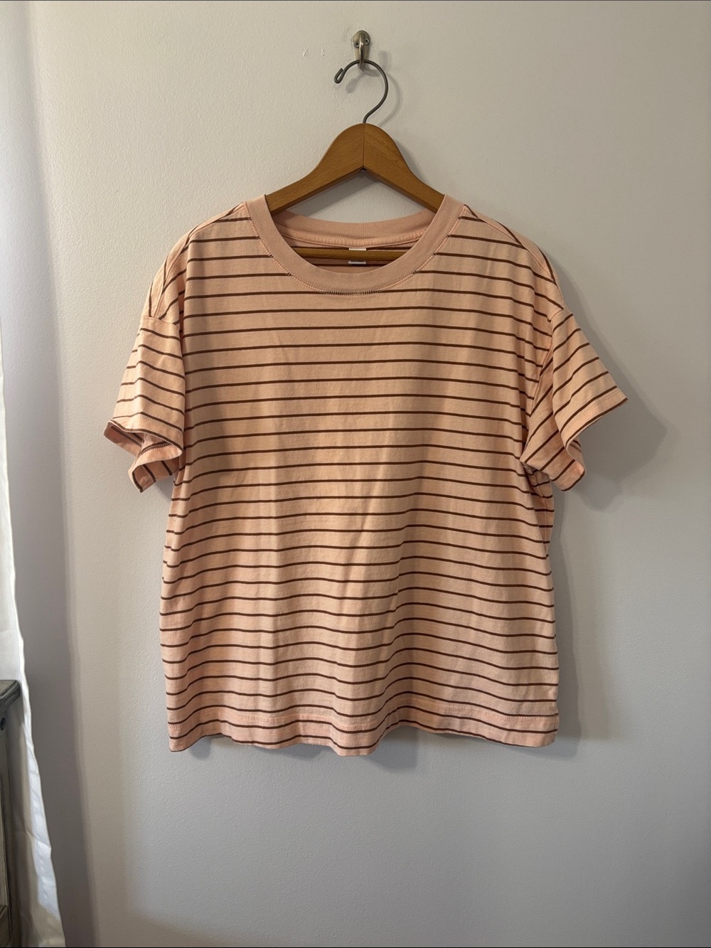 Old Navy Peach and Brown Striped Thick Boxy Tee